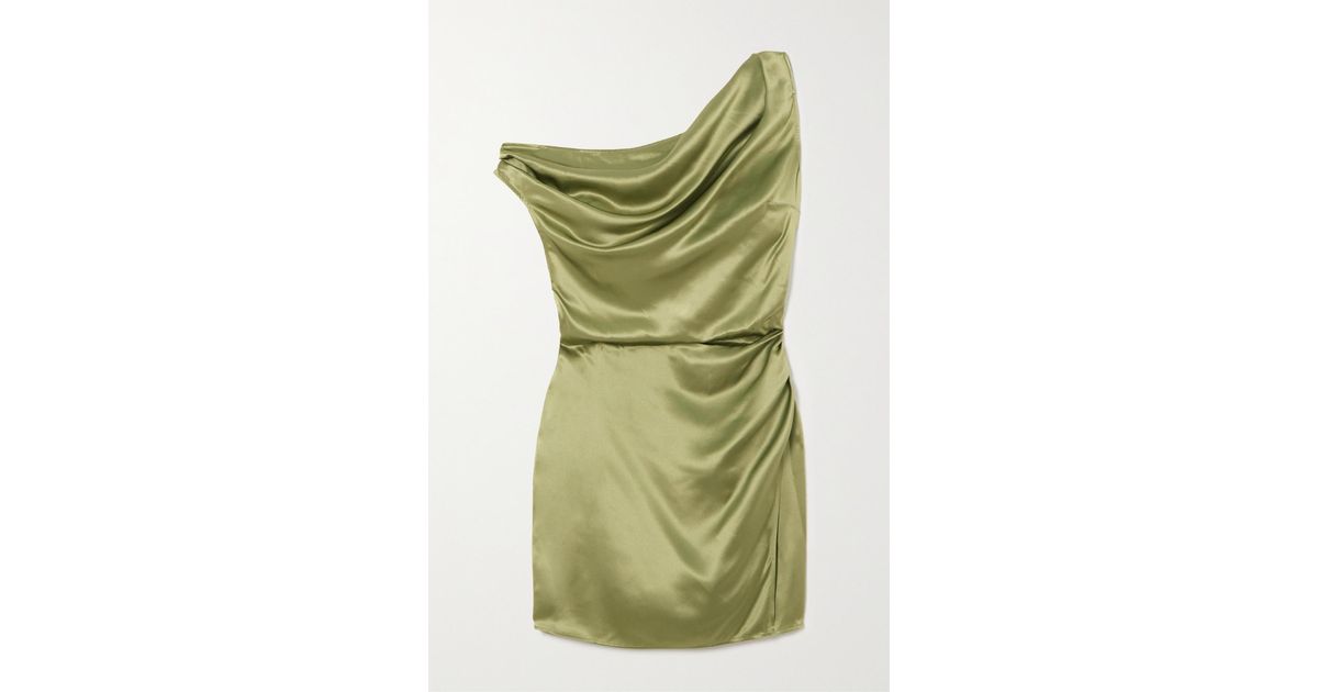 Reformation Alanis One-shoulder Draped Wrap-effect Silk Mini Dress in Green  | Lyst
