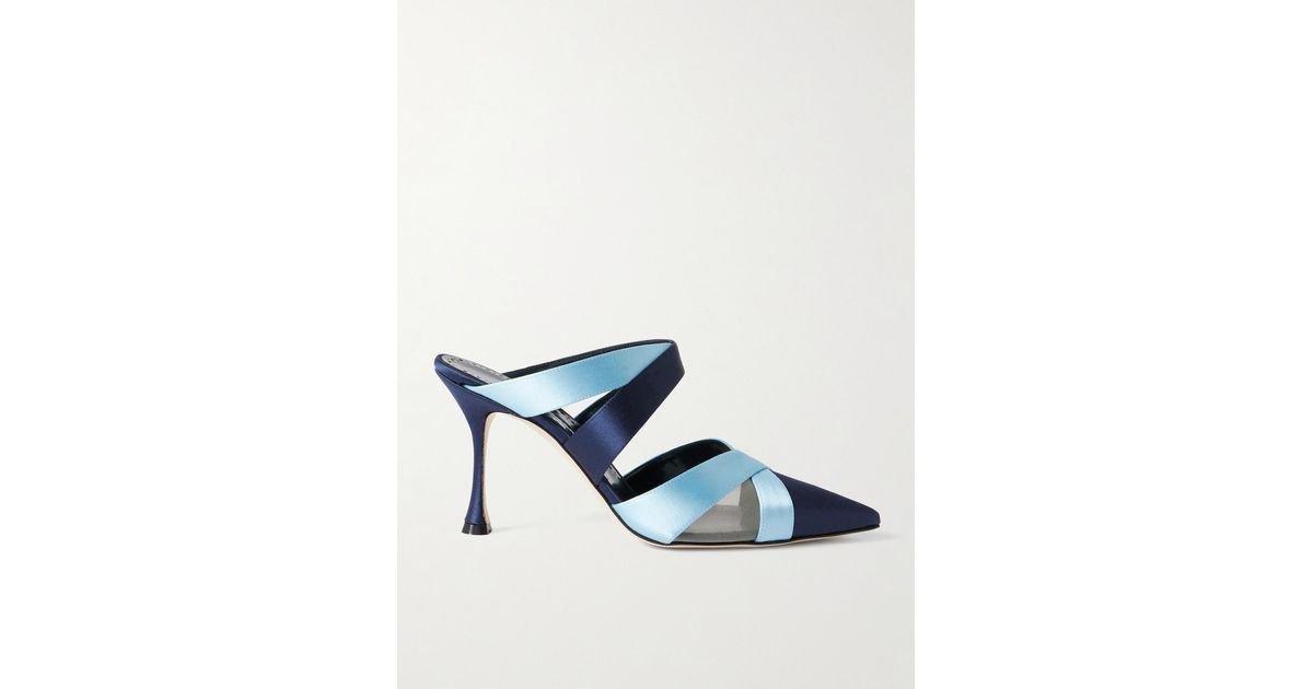 Manolo Blahnik Women Two-Tone Leather And Mesh Avespamu Mules