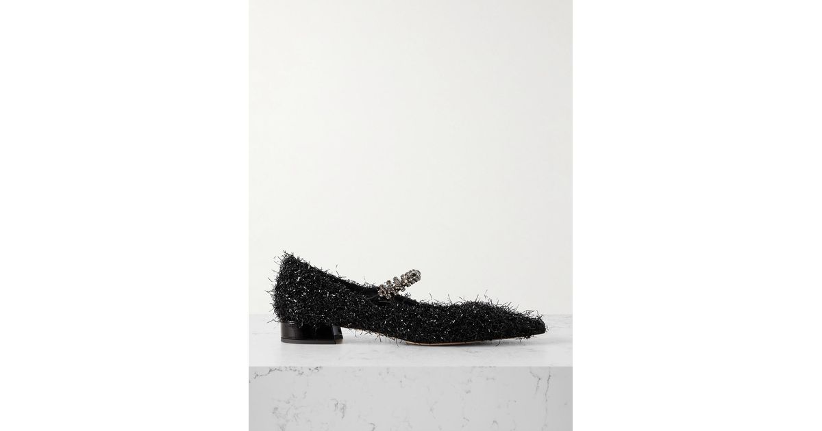 Jimmy Choo Bing 25 Crystal-Embellished Tinsel Pumps in Black