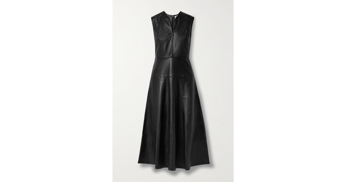 Cefinn Ronnie Paneled Leather Midi Dress in Black | Lyst
