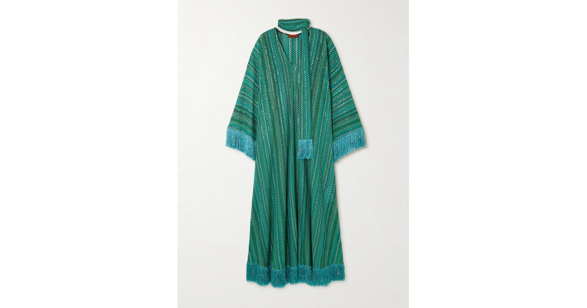 Missoni Frayed Sequined Striped Metallic Crochet-Knit Maxi Dress in Green |  Lyst