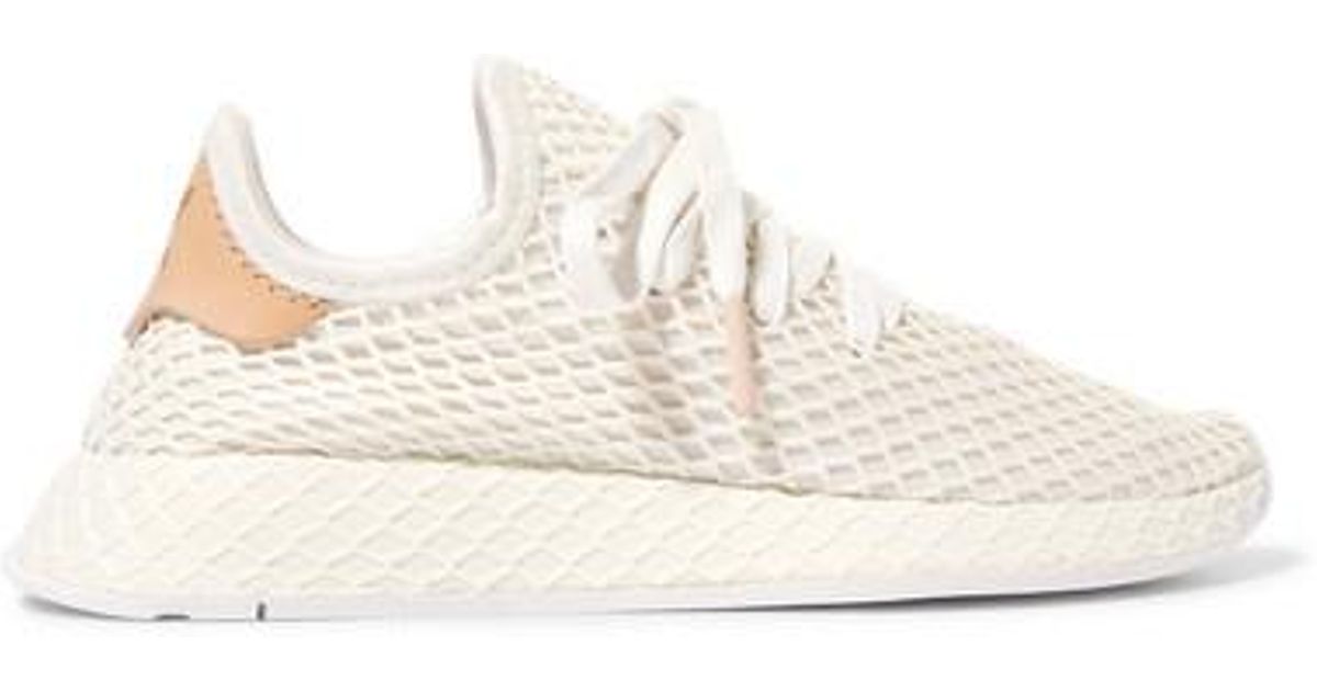 Adidas Originals White Deerupt Runner Leather trimmed Mesh Sneakers Adidas Originals White Deerupt Runner Leather trimmed Mesh Sneakers