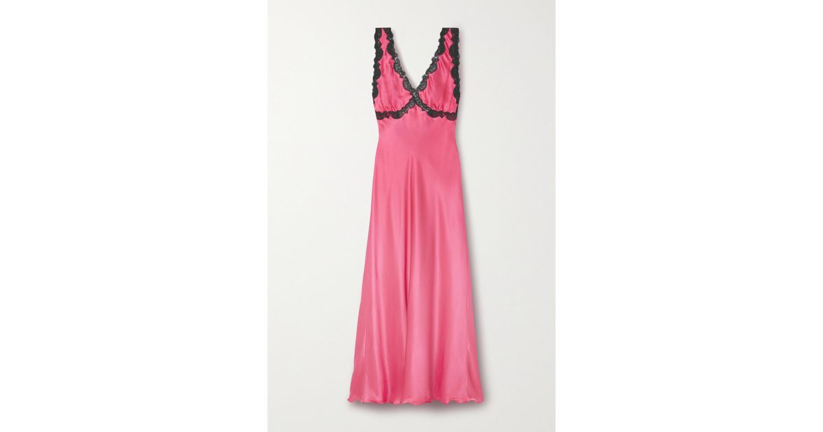 Loretta Caponi Albina Lace-trimmed Silk-satin Nightdress in Pink