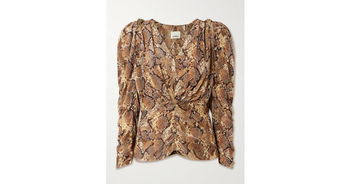 Isabel Marant Marlin Ruched Snake-Print Silk-Blend Devoré Blouse in ...
