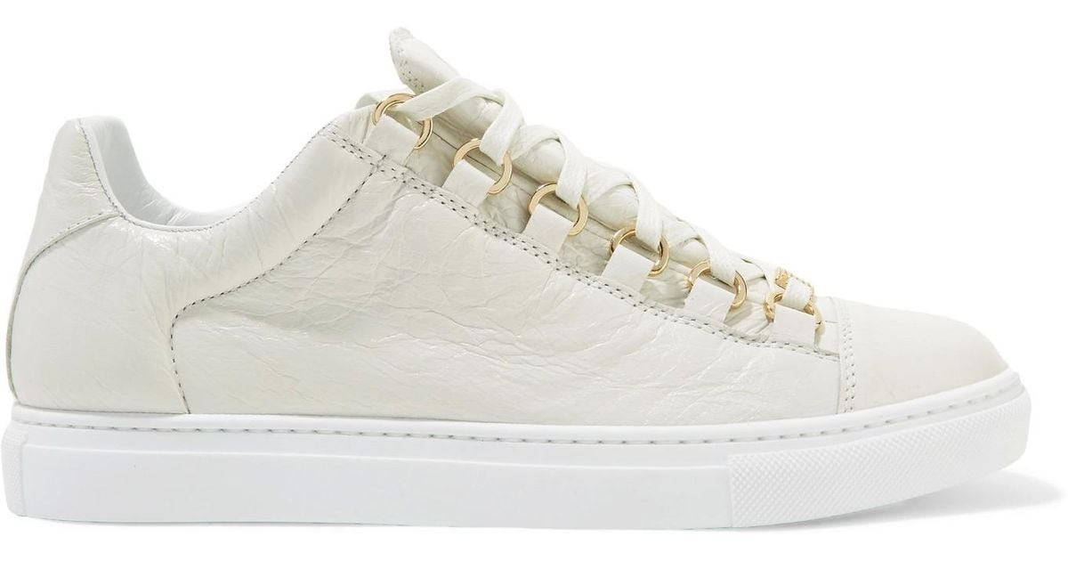 Balenciaga Arena Crinkled-leather Sneakers White | Lyst
