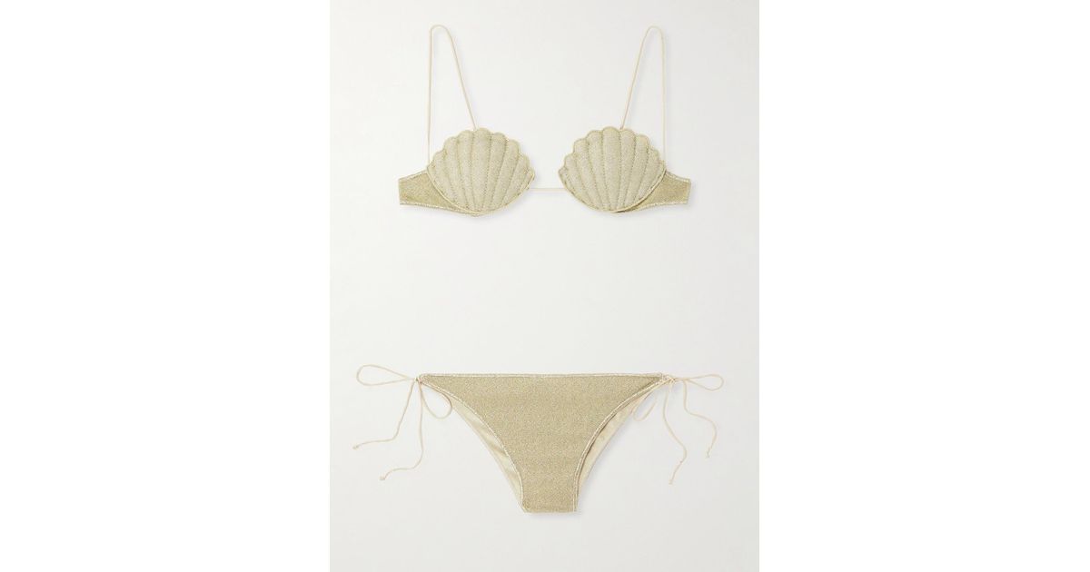 Oséree Lumière Shell Metallic Bikini in Natural | Lyst