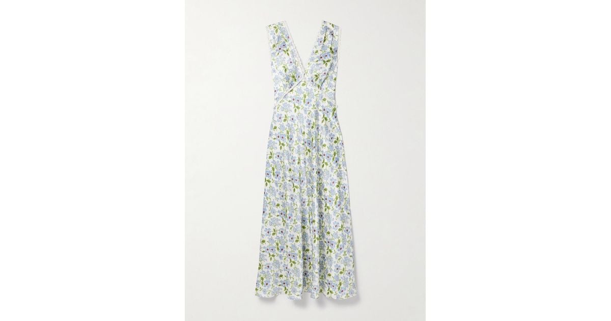 Doen Tahlia Lace-Trimmed Floral-Print Silk-Charmeuse Midi Dress in White | Lyst Doen Tahlia Lace-Trimmed Floral-Print Silk-Charmeuse Midi Dress in White | Lyst