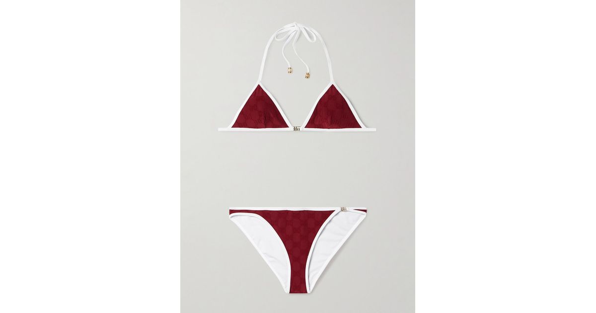 Gucci Embellished Flocked Bikini in Red | Lyst