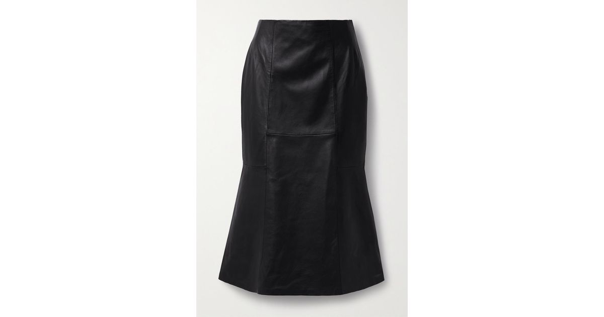 Cefinn Lucille Paneled Leather Midi Skirt in Black | Lyst