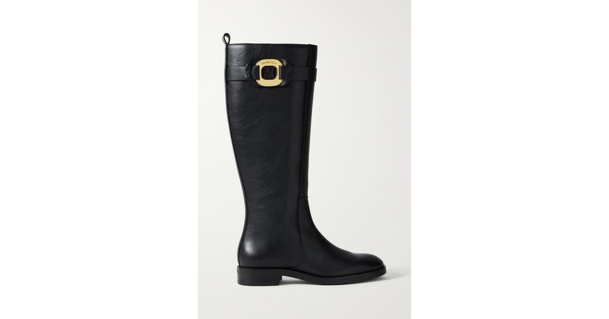 See By Chloé Chany Embellished Leather Knee Boots in Black | Lyst UK