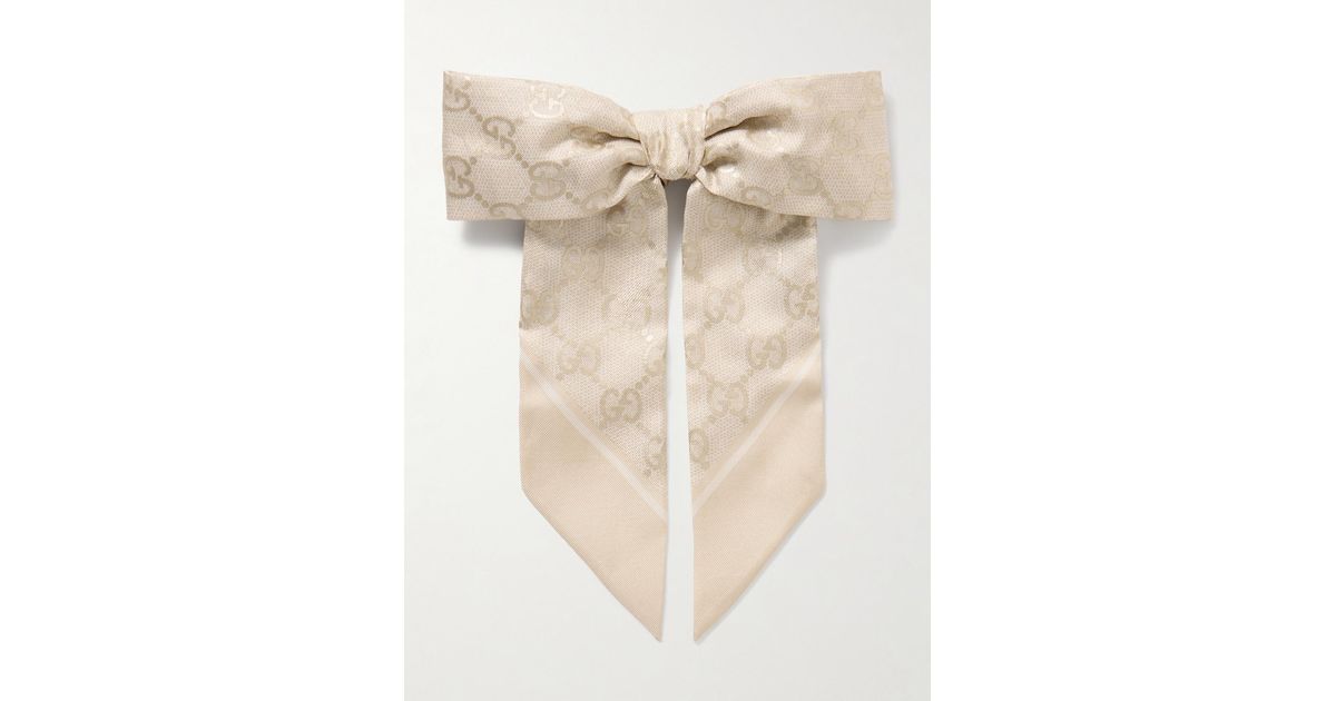 Gucci Bow-Embellished Printed Silk-Twill Hair Tie in Natural | Lyst