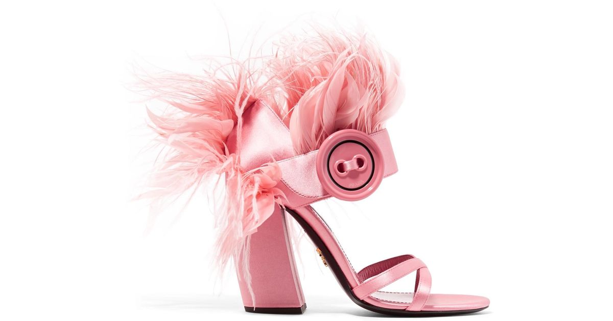 prada heels with feathers
