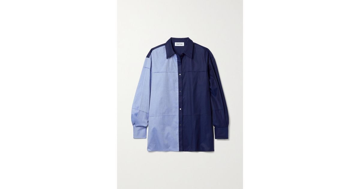 Partow Daria Two-tone Herringbone Cotton Shirt in Blue | Lyst