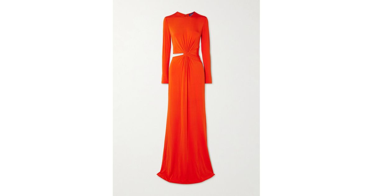 Ralph Lauren Twist-Front Cutout Stretch-Jersey Gown in Red | Lyst