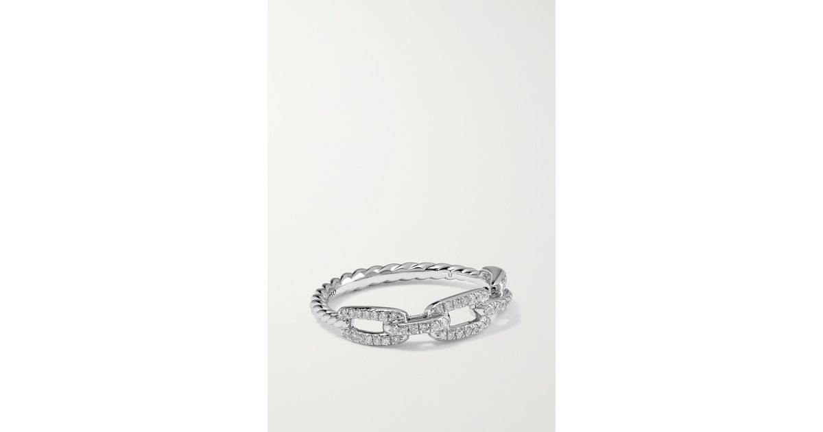 David Yurman Stax Chain Link 18-karat White Gold Diamond Ring in