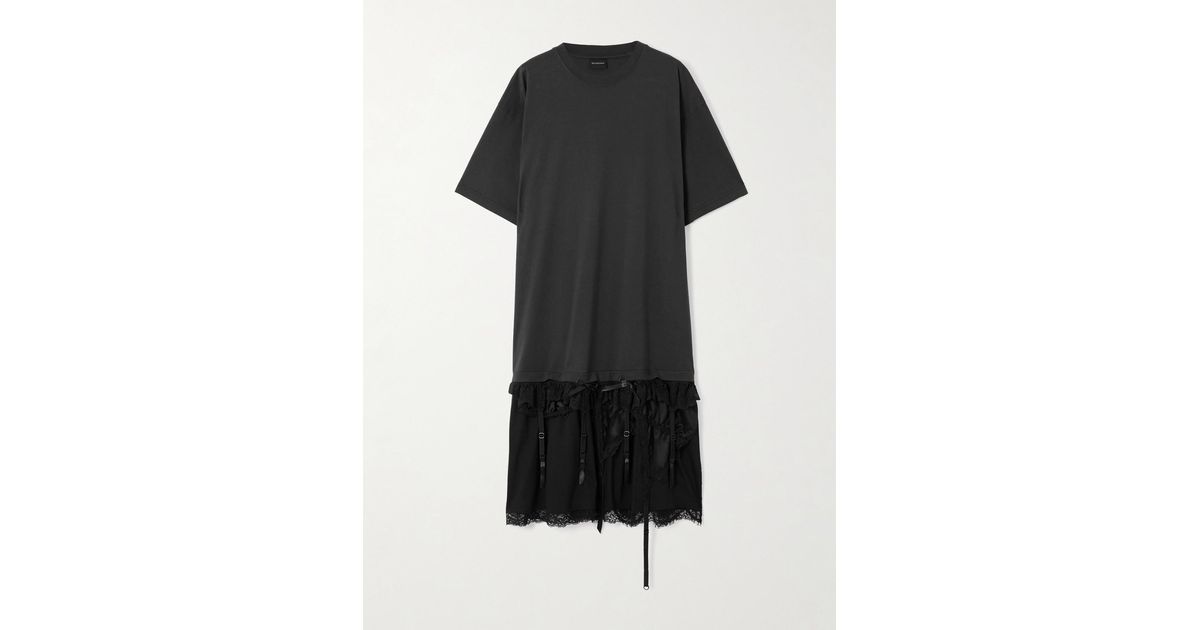 Balenciaga Layered Lace-Trimmed Cotton-Jersey And Silk-Satin Mini Dress in  Black | Lyst