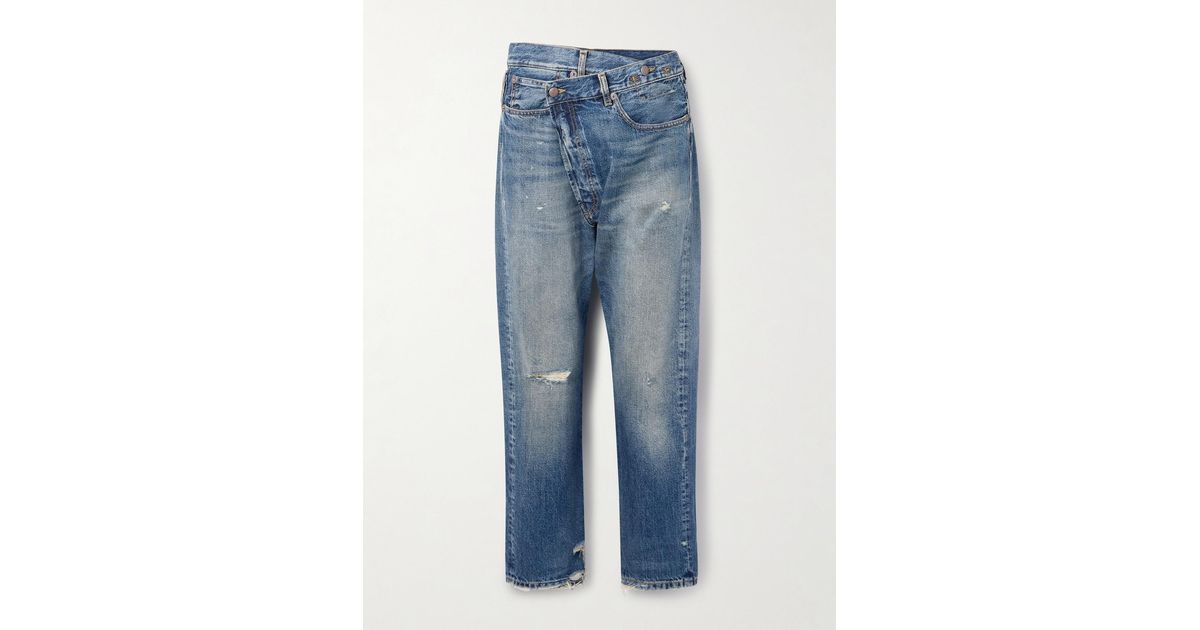 デニム・ジーパン R13 Crossover asymmetric distressed boyfriend jeans R13 Crossover asymmetric distressed mid-rise boyfriend jeans