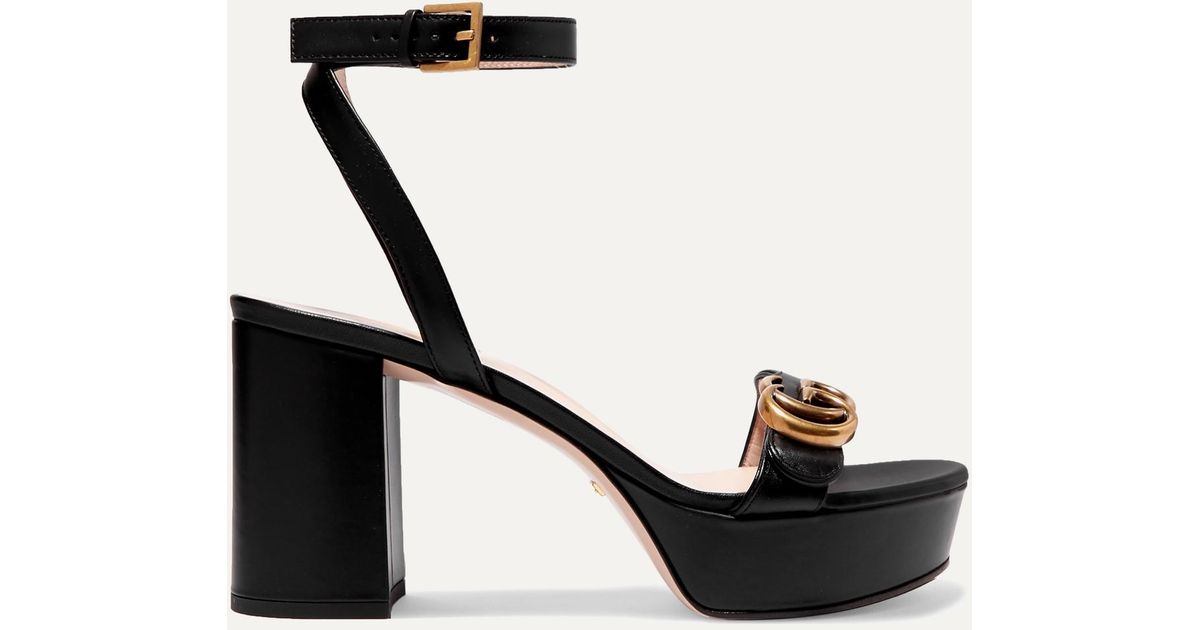 Gucci Marmont Logo-embellished Leather Platform Sandals in Black | Lyst