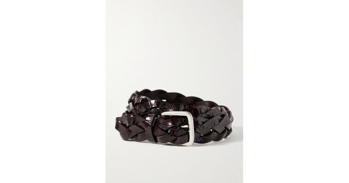 Proenza Schouler Braided Glossed Croc-Effect Leather Belt in 
