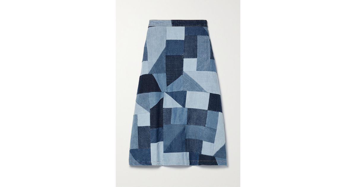 Sea Diego Patchwork Denim Midi Skirt in Blue | Lyst