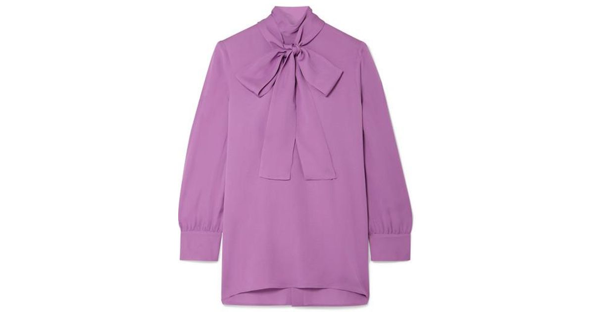 Gucci Pussy-bow Silk-crepe Blouse in Purple | Lyst Australia