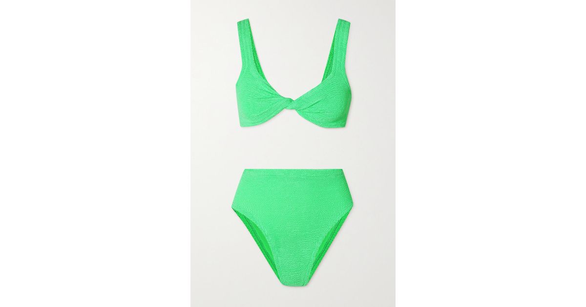 Hunza G Jamie Twist-front Seersucker Bikini in Green | Lyst UK