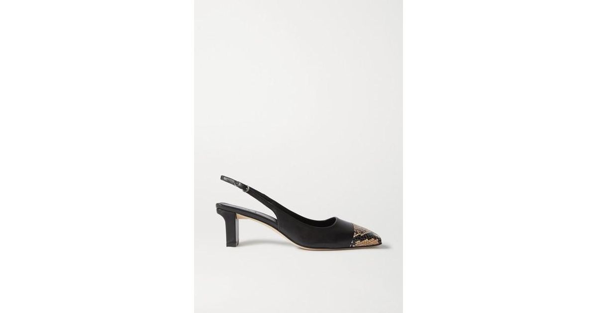 Aeyde Drew Snake-effect And Smooth Leather Slingback Pumps in Black - Lyst