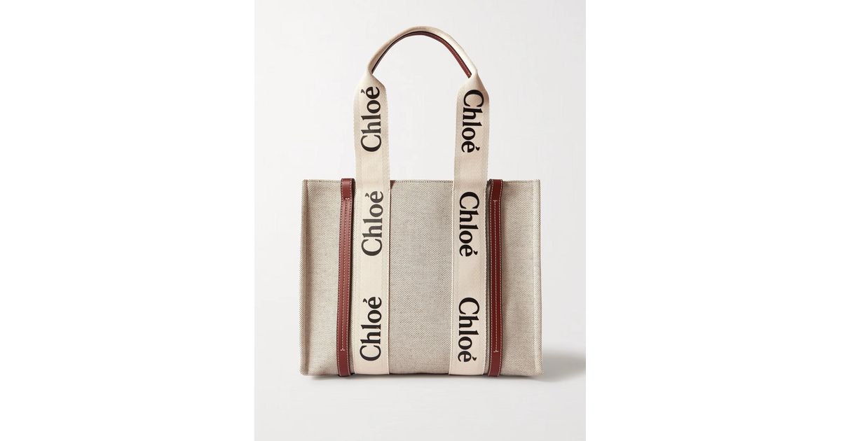 Woody large leather-trimmed linen tote
