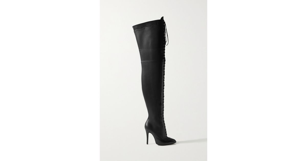Gucci Laceup Leather Overtheknee Boots in Black Lyst