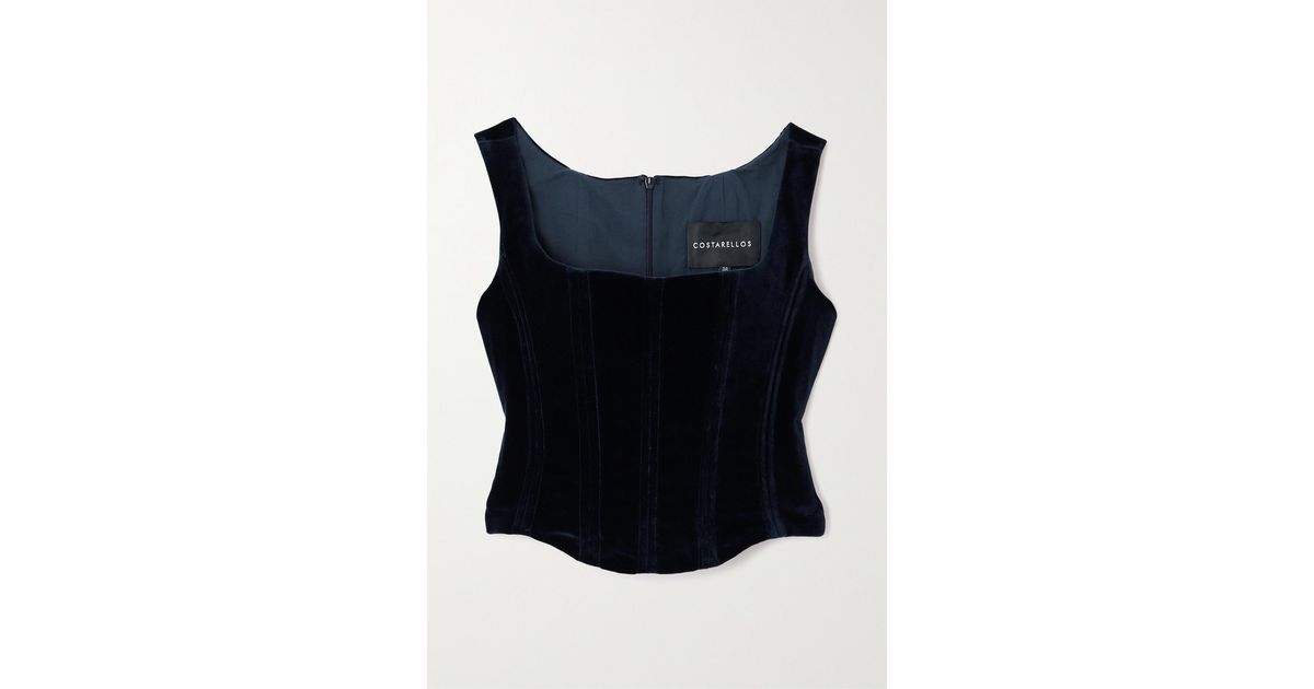 Costarellos Cotton-velvet Bustier Top in Blue