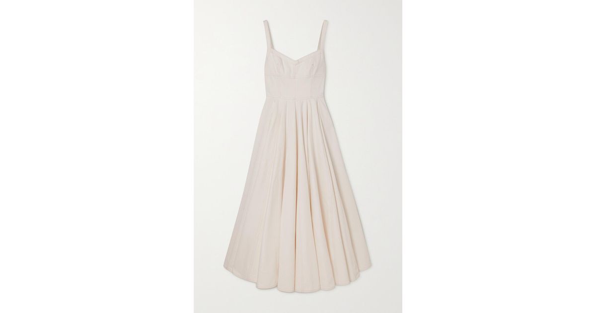 Emilia Wickstead Elita Pleated Denim Midi Dress in White | Lyst