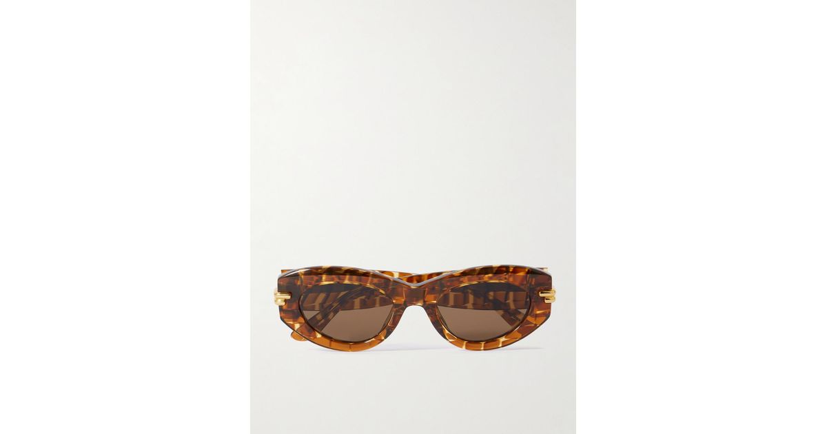 Bottega Veneta Oval-Frame Acetate Tortoiseshell Sunglasses 
