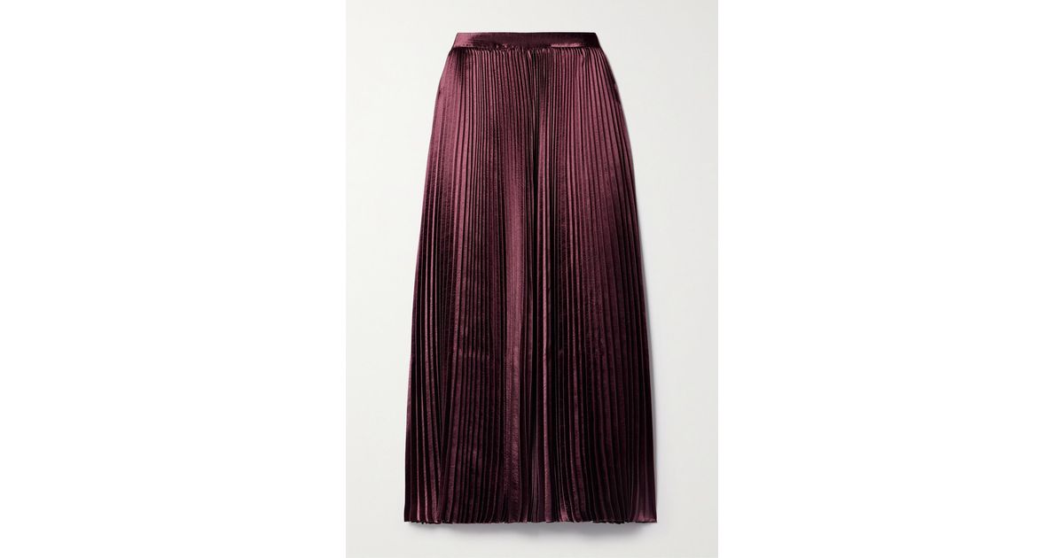Ulla Johnson Rami Pleated Satin Midi Skirt in Purple | Lyst