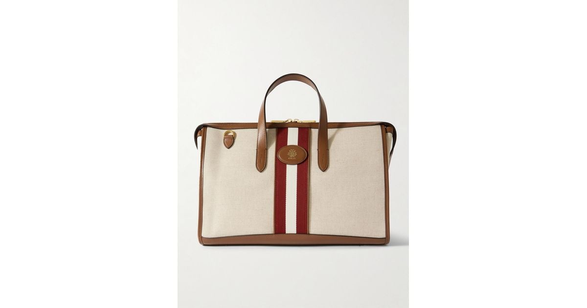 Bally Beckett East West Embellished Striped Leather-Trimmed