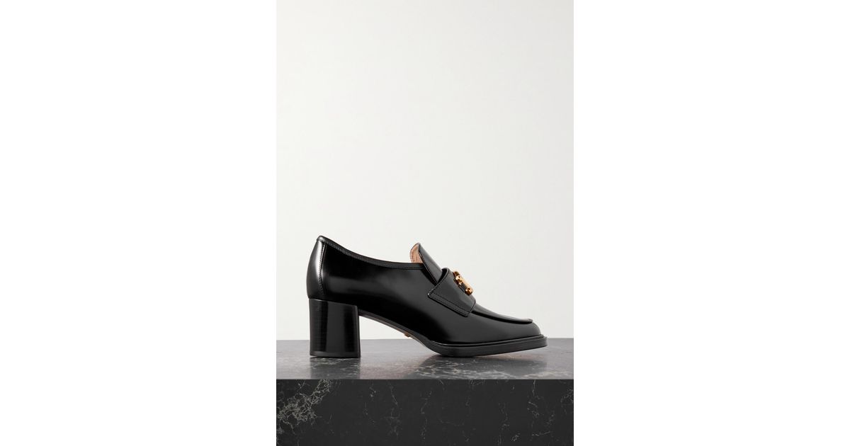 Gucci Embellished Leather Loafers in Black | Lyst