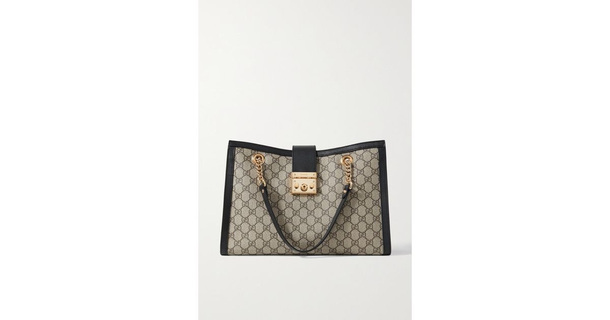 Gucci Padlock Leathertrimmed Printed Coatedcanvas Tote in Gray Lyst