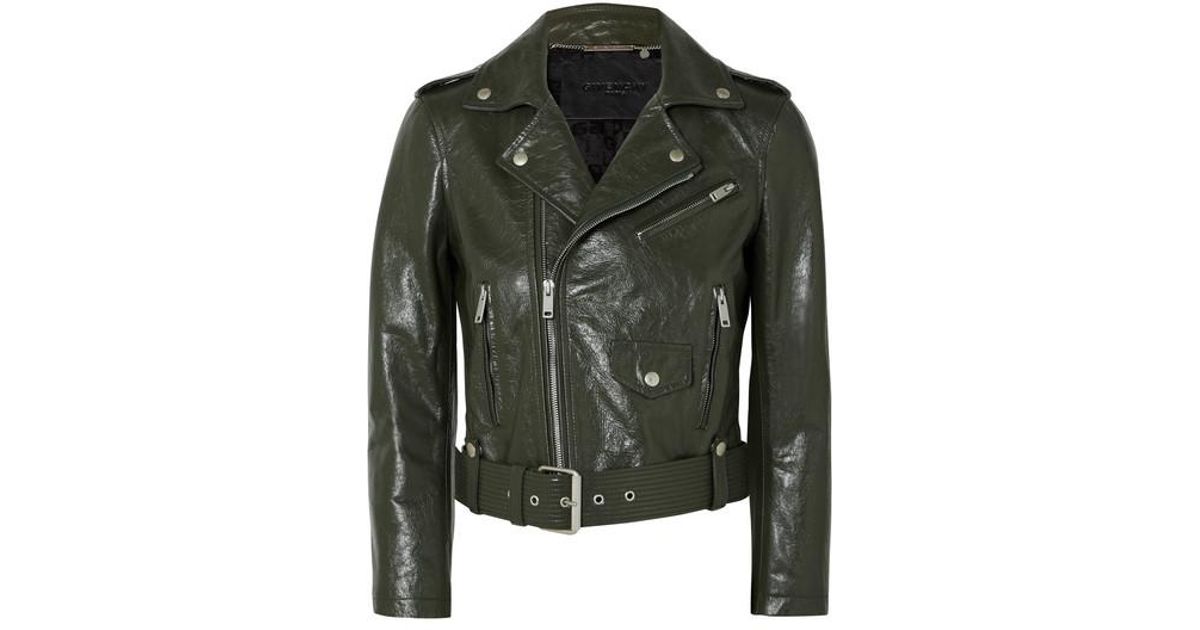 Givenchy Green Cropped Textured Leather Biker Jacket