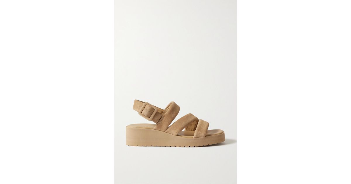 Vince Skylar Suede Wedge Slingback Sandals in Natural - Lyst