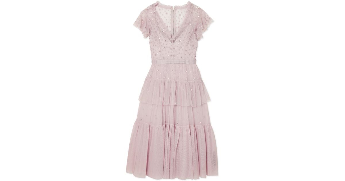 Needle & Thread Mirage Tiered Embellished Tulle Dress in Lilac (Purple ...