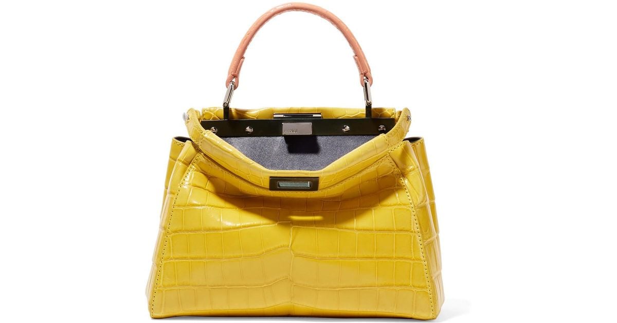 Fendi Peekaboo Mini Crocodile Shoulder Bag in Yellow | Lyst