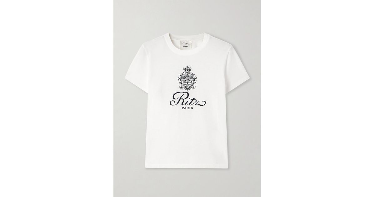 FRAME Ritz Paris Embroidered Cotton-Jersey T-Shirt in White | Lyst