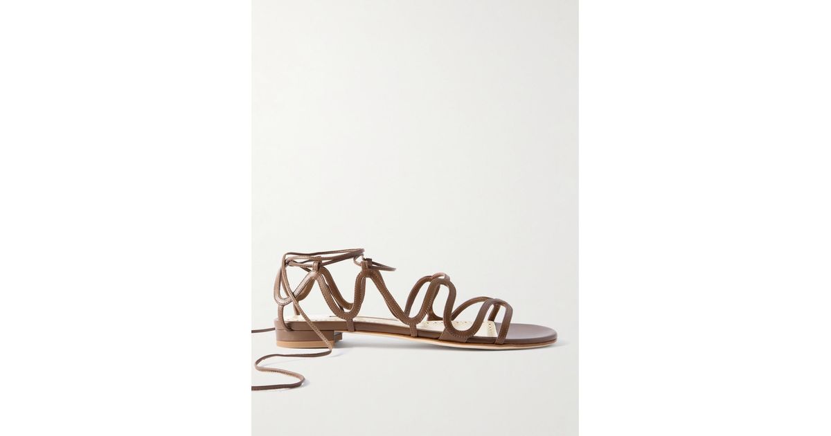 Manolo Blahnik Fawdaflat Leather Sandals in Natural | Lyst