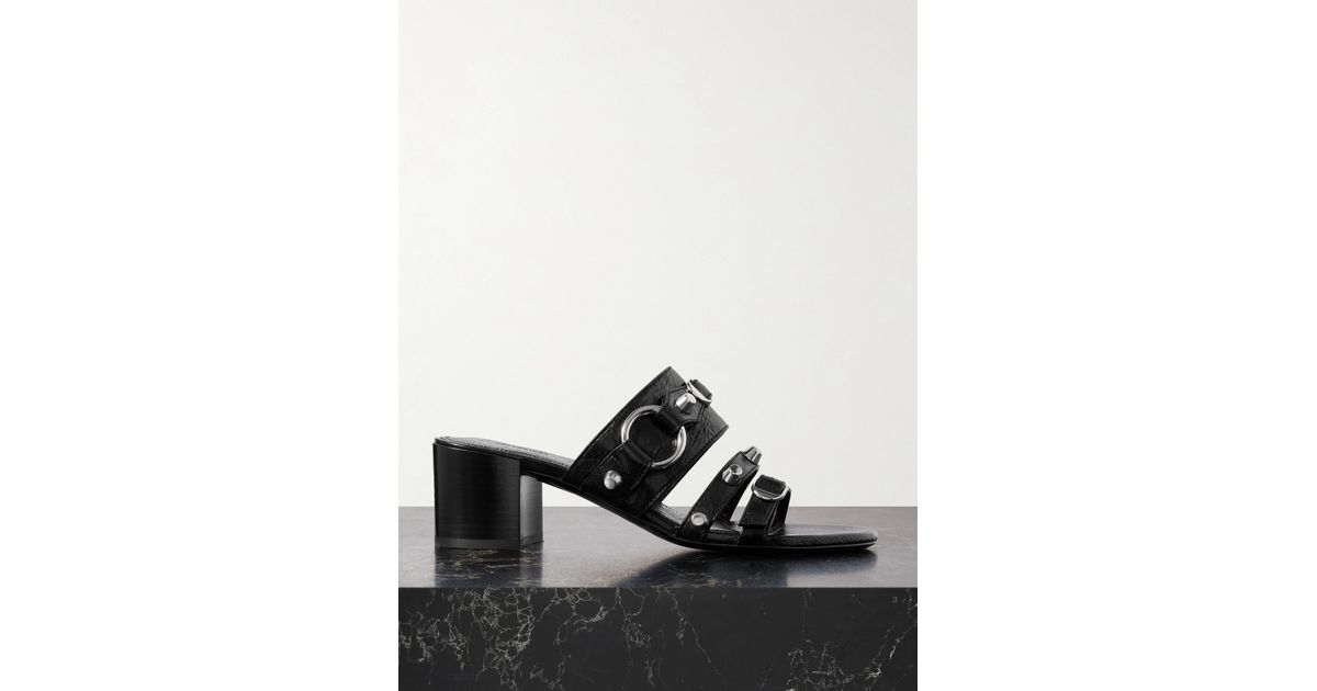 25SS new/BALENCIAGA シティレザーミュール Mule Black Balenciaga Black Leather Square Toe Foldable Mule Heels Size
