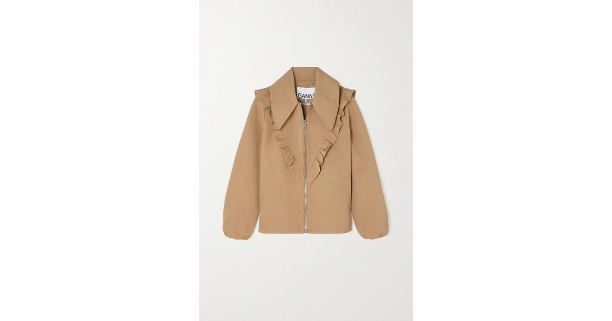 Ganni + Net Sustain Ruffled Recycled-twill Jacket in Natural | Lyst