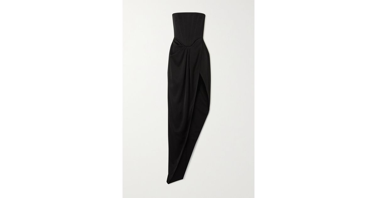 Alex Perry Ledger Strapless Draped Satin-crepe Gown in Black | Lyst