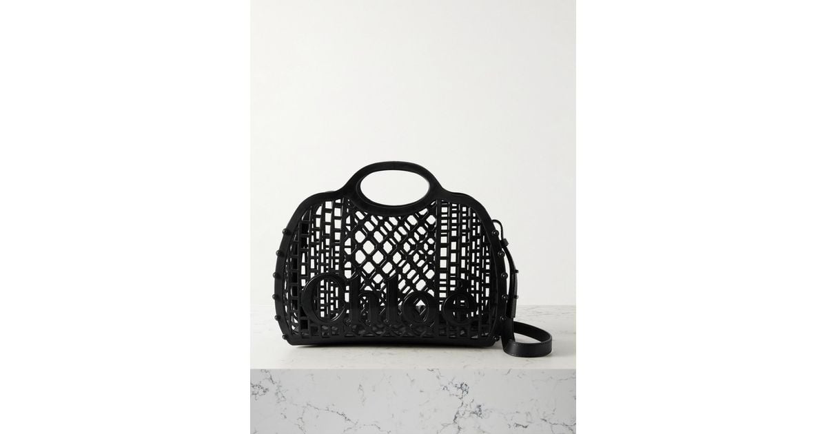 Chloé Cage Leather-Trimmed Studded Rubber Shoulder Bag in