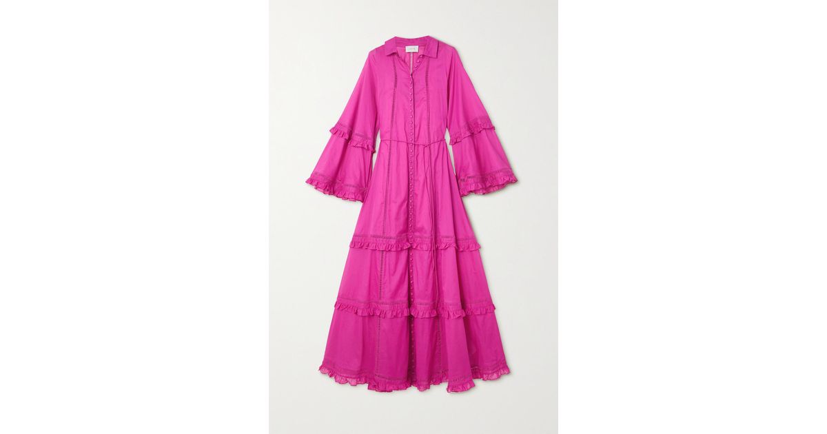 Joslin Studio Diane Tiered Organic Cotton-poplin Maxi Dress in Pink ...