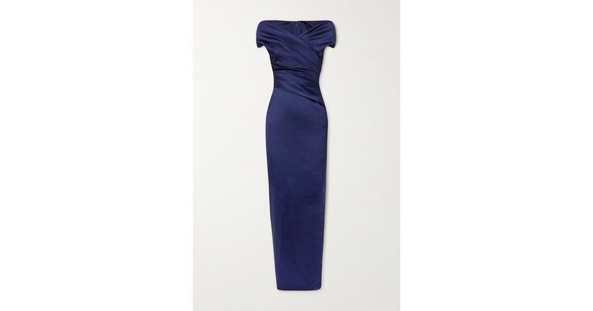 Talbot Runhof Ruched Wrap-effect Satin Gown in Blue | Lyst