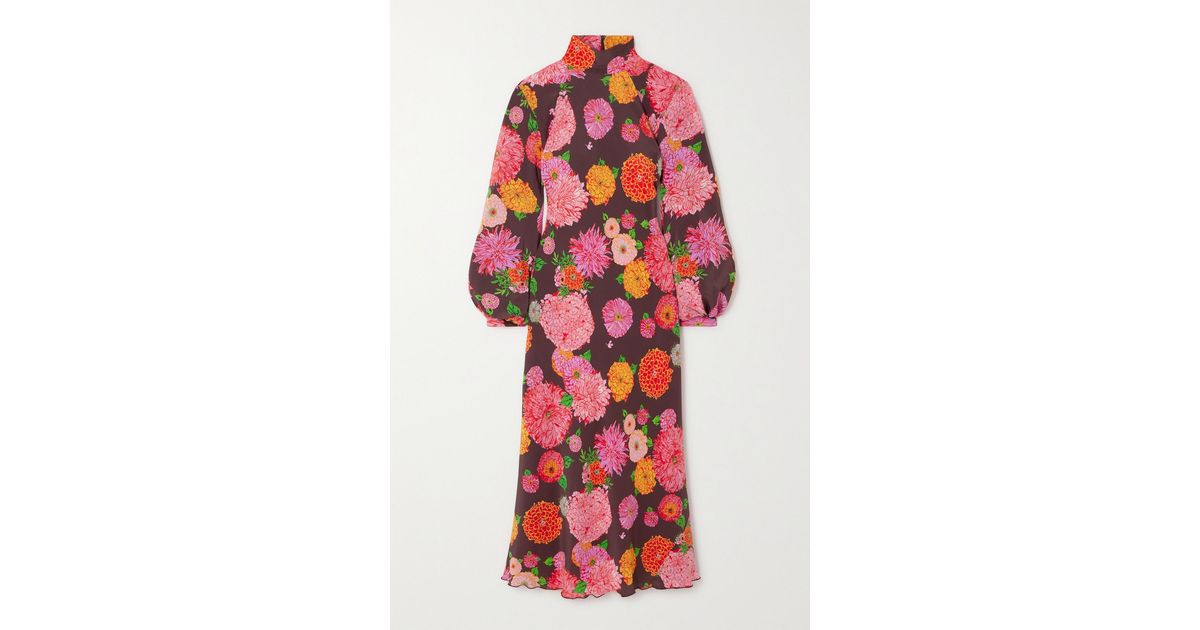 La DoubleJ Medici Floral-print Silk Crepe De Chine Midi Dress in Red | Lyst