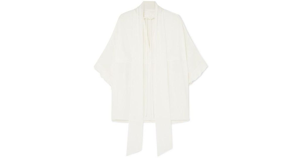 Chloé Pussy Bow Silk Crepon Blouse In White Lyst